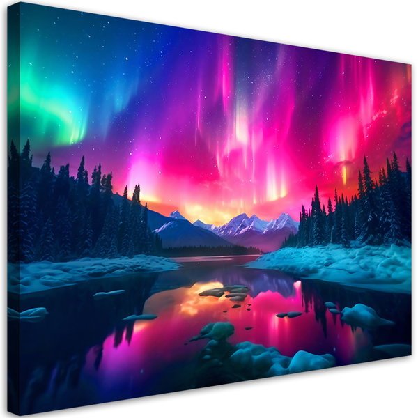 Kunstdruck auf Leinwand 'Aurora Borealis Over Tranquil Lake 4'