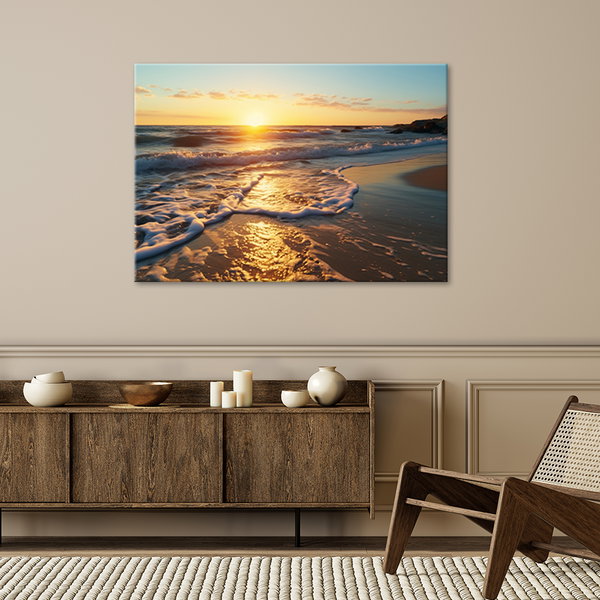 Kunstdruck auf Leinwand 'Sunset on Waves'