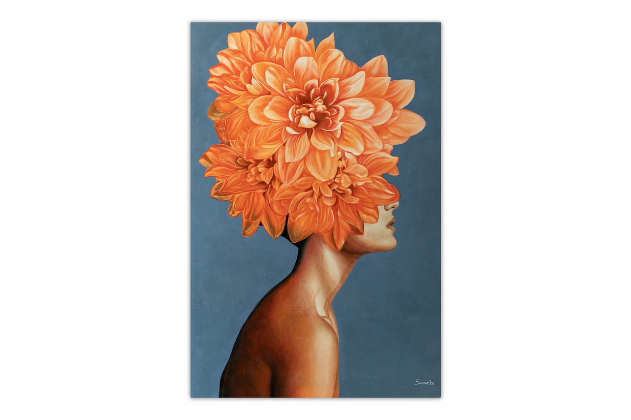 XXL Olieverf schilderijen 'Blossom of Inspiration' | Handgeschilderd unicum komt in de ruimte goed tot zijn recht.