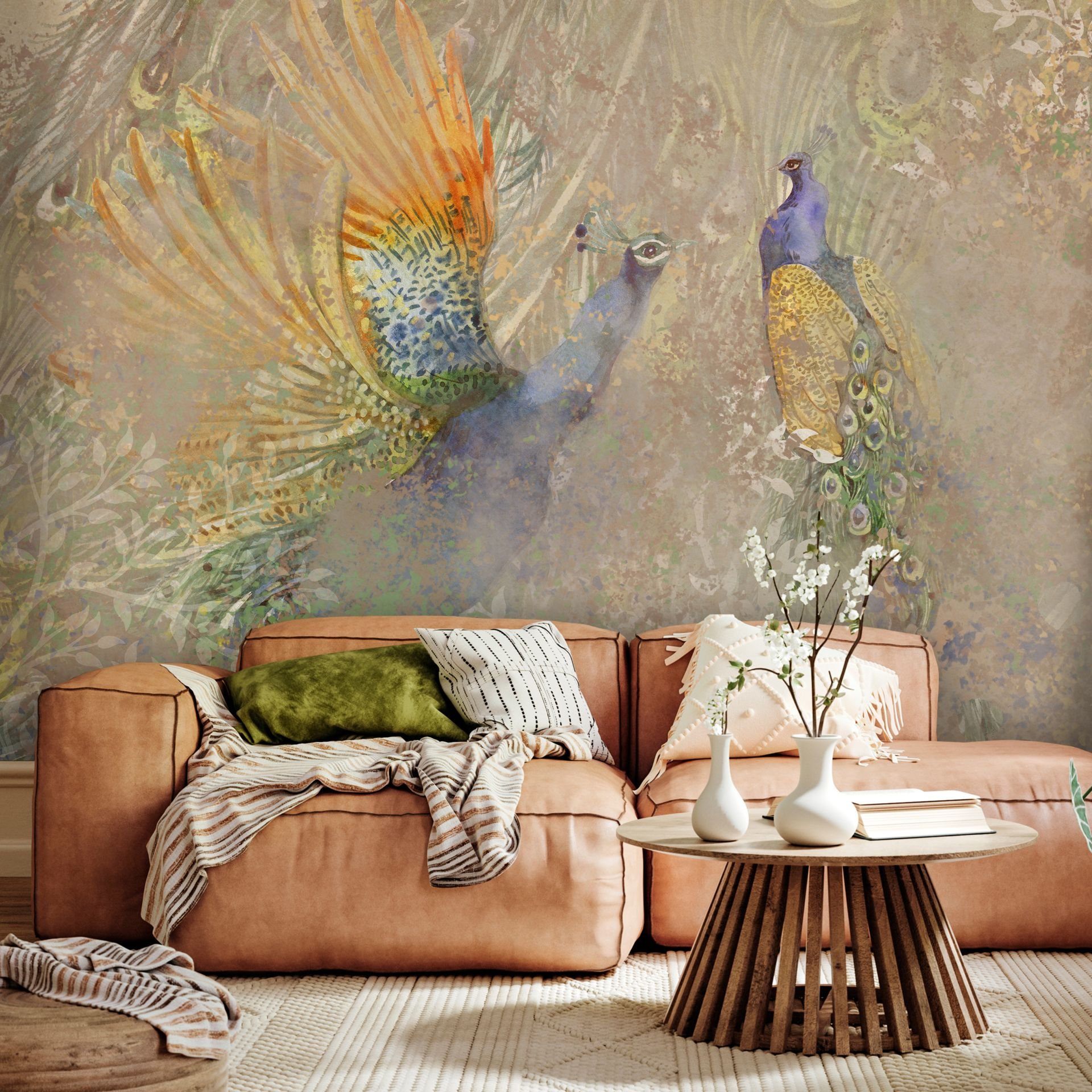 Buy modern wallpaper \'Peacocks Dancing - First Variant\' | KunstLoft