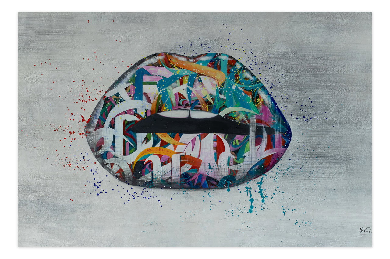Olieverf schilderijen 'Waiting for your Kiss' | Handgeschilderd unicum 180x120cm komt in de ruimte goed tot zijn recht.