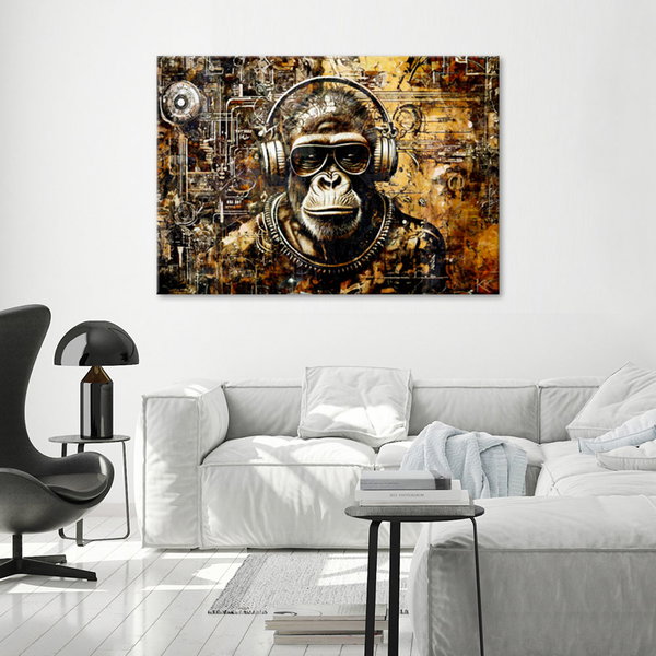Kunstdruck auf Leinwand 'Cyber Ape DJ Vibes 2'