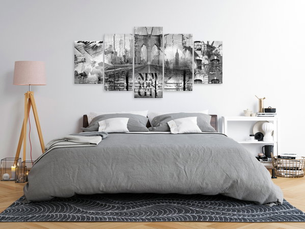 Impression sur toile 'New York City Collage (5 Parts) Wide Black and White'