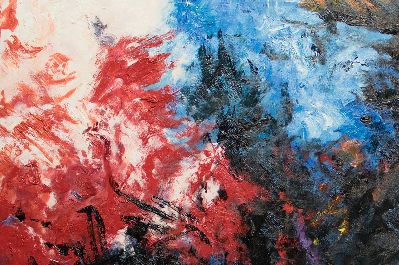 XXL Olieverf schilderijen 'Gaze of Flames' | Handgeschilderd unicum komt in de ruimte goed tot zijn recht.