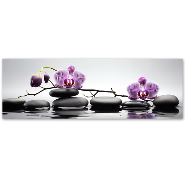 Kunstdruck auf Leinwand 'Orchids and Zen Stones on Water 1'