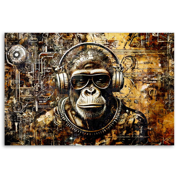 Kunstdruck auf Leinwand 'Cyber Ape DJ Vibes 2'