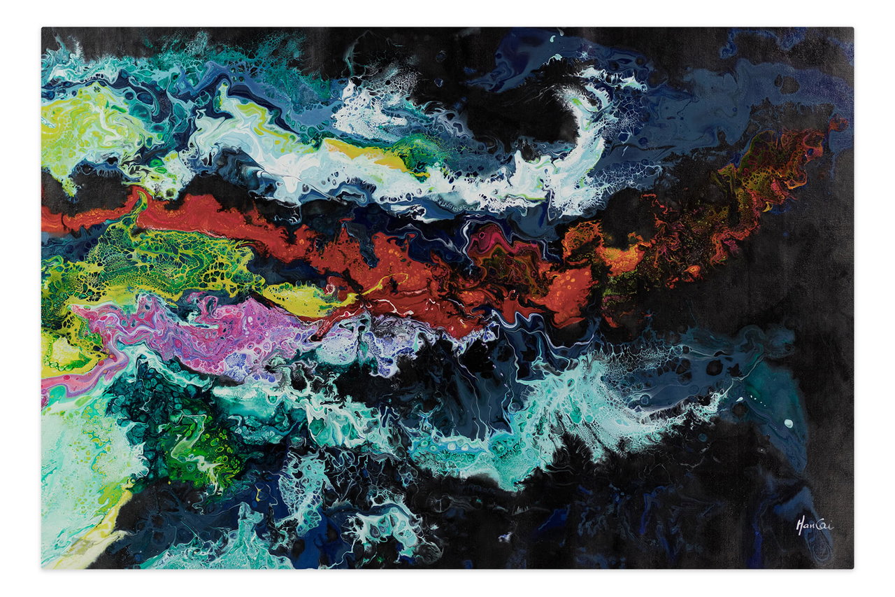 Schilderij 'Iridescent Ore' | Handgeschilderd unicum 180x120cm komt in de ruimte goed tot zijn recht.