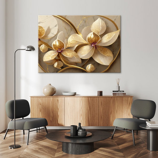 Kunstdruck auf Leinwand 'Golden Petal Symphony 7'