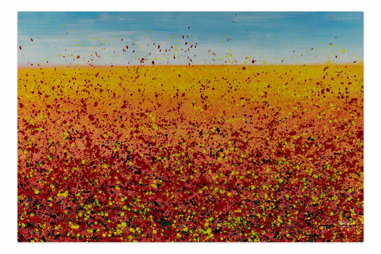 Olieverf schilderijen 'Lava and Sky' | Handgeschilderd unicum 180x120cm komt in de ruimte goed tot zijn recht.