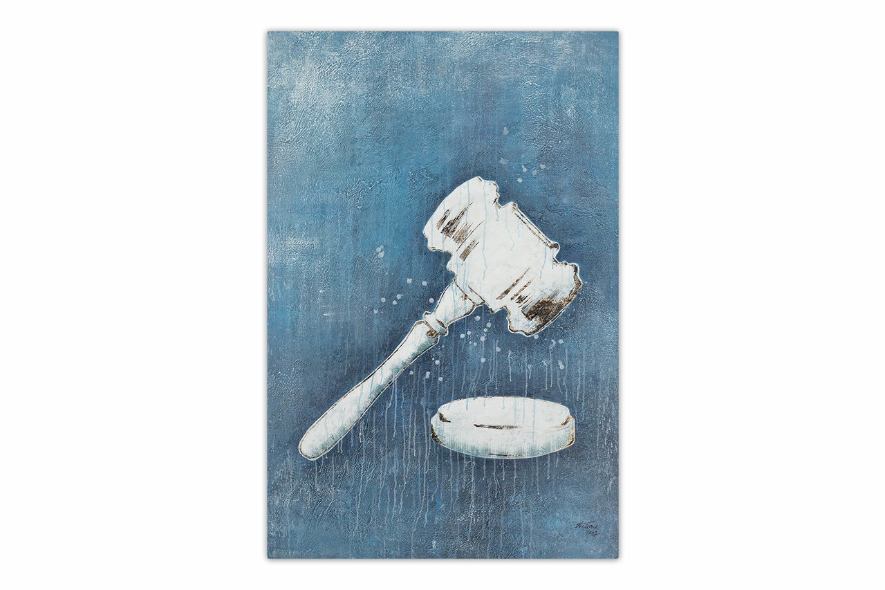 XXL Olieverf schilderijen 'Judge's Gavel' | Handgeschilderd unicum komt in de ruimte goed tot zijn recht.