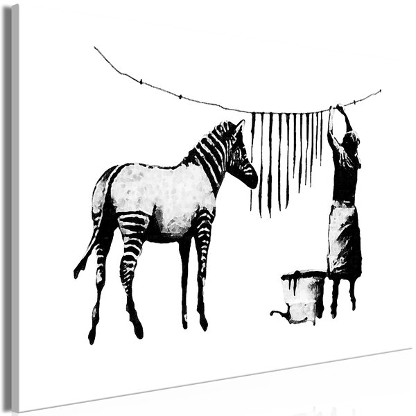 Art print on canvas 'Banksy: Washing Zebra Wide'
