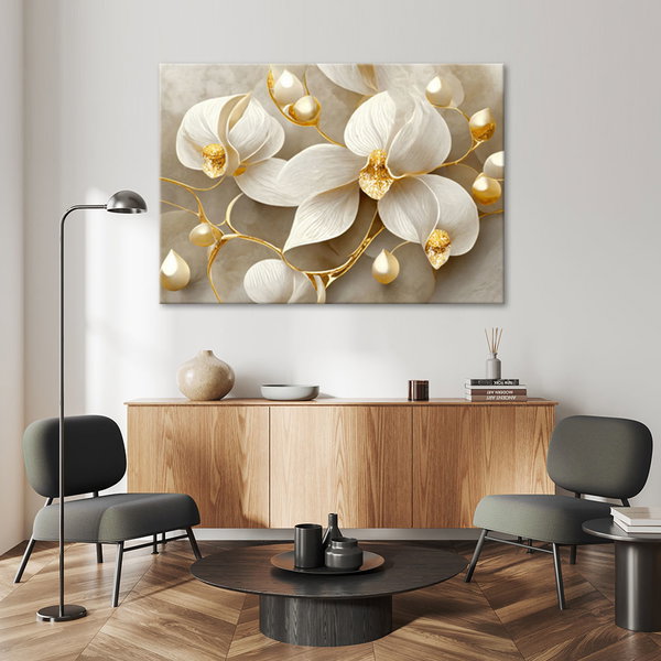 Kunstdruck auf Leinwand 'Golden Petal Symphony 5'