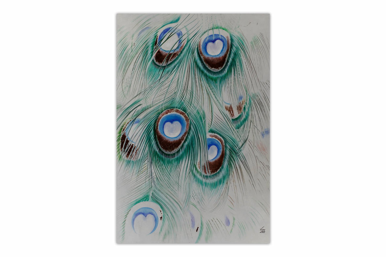 Olieverf schilderijen 'Peacock Finery' | Handgeschilderd unicum 120x180cm komt in de ruimte goed tot zijn recht.