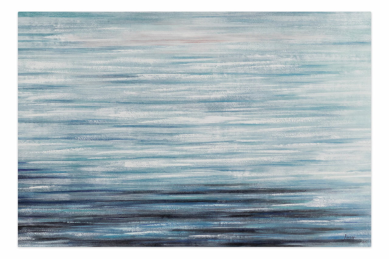 XXL Olieverf schilderijen 'Deep Blue Lake' | Handgeschilderd unicum komt in de ruimte goed tot zijn recht.