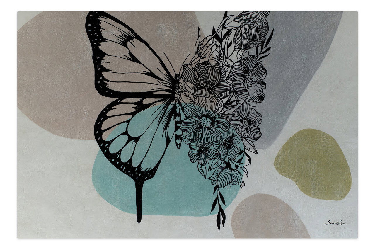 Olieverf schilderijen 'Butterfly of Flowers' | Handgeschilderd unicum 180x120cm komt in de ruimte goed tot zijn recht.