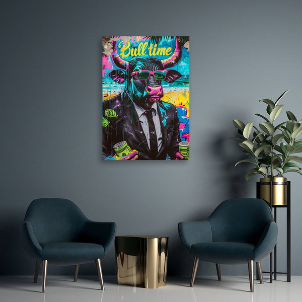 Kunstdruck auf Leinwand 'Bull Time'