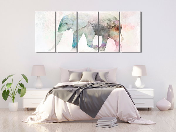 Kunstdruck auf Leinwand 'Painted Elephant (5-teilig) Narrow'