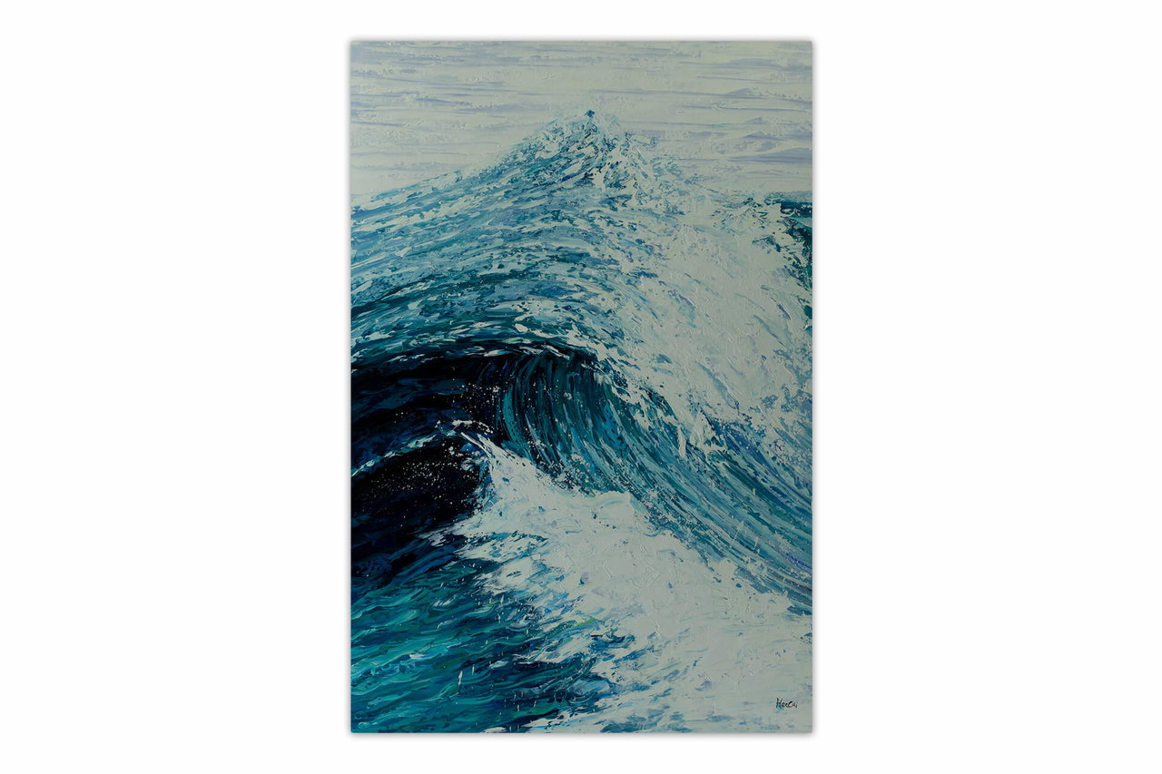 XXL Olieverf schilderijen 'Power of the Ocean' | Handgeschilderd unicum komt in de ruimte goed tot zijn recht.