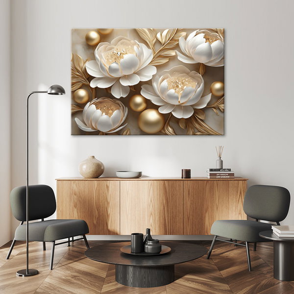 Kunstdruck auf Leinwand 'Golden Petal Symphony 1'