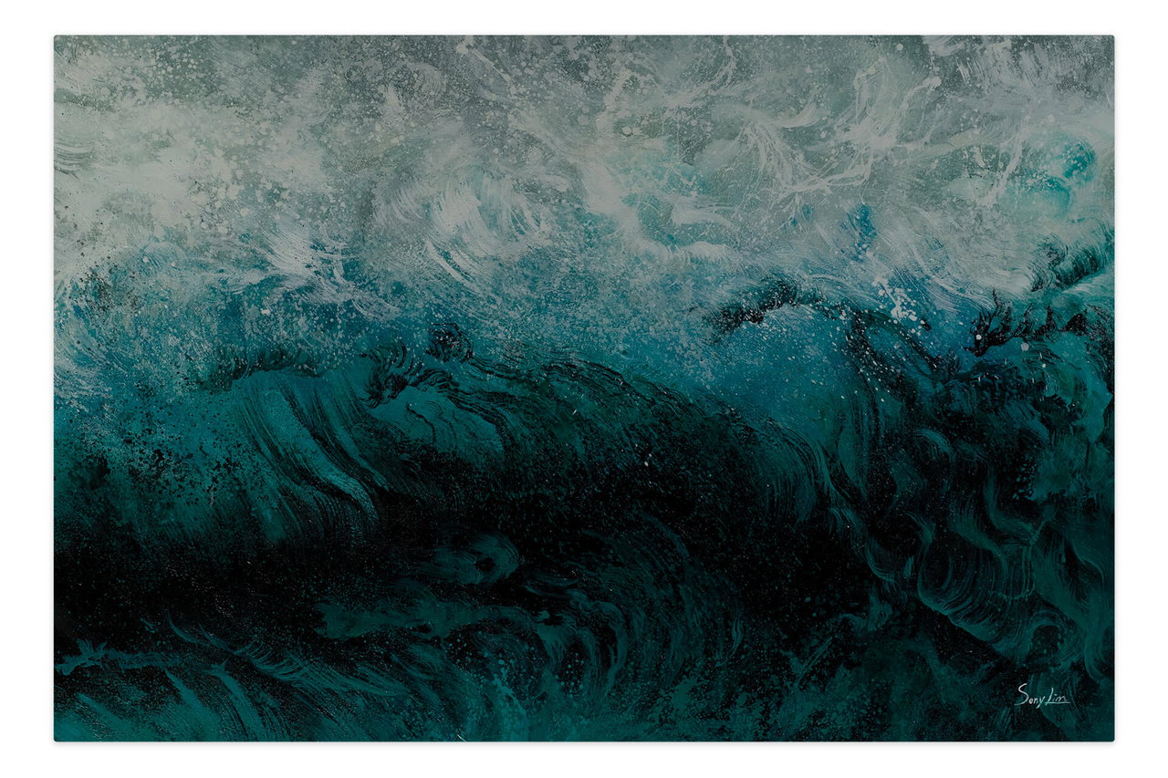 XXL Olieverf schilderijen 'Secret of the Waves' | Handgeschilderd unicum komt in de ruimte goed tot zijn recht.