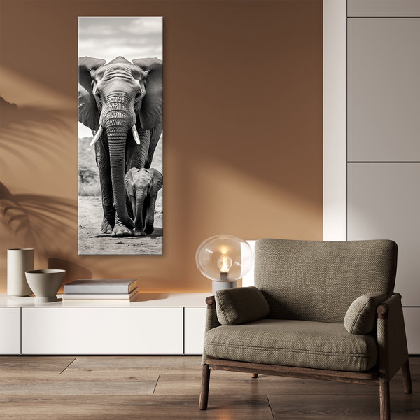 Kunstdruck auf Leinwand 'Elephant and Calf Gray'
