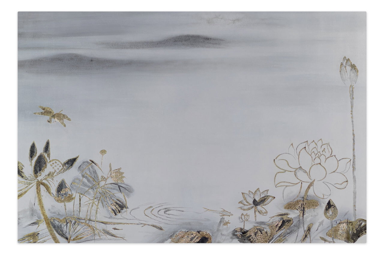 XXL Olieverf schilderijen 'Lake in Morning Dew' | Handgeschilderd unicum in de ruimte.