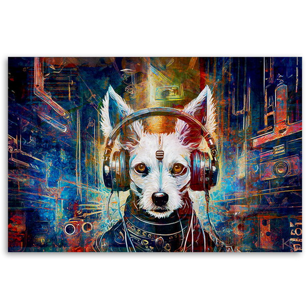 Kunstdruck auf Leinwand 'Cyber Canine DJ Vibes 2'