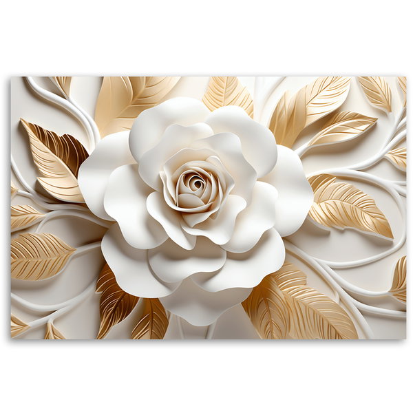 Kunstdruck auf Leinwand 'Floral with Gold Leaves'