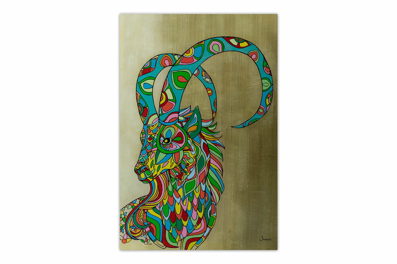 Olieverf schilderijen 'Fantastic Capricorn' | Handgeschilderd unicum 120x180cm in de ruimte.