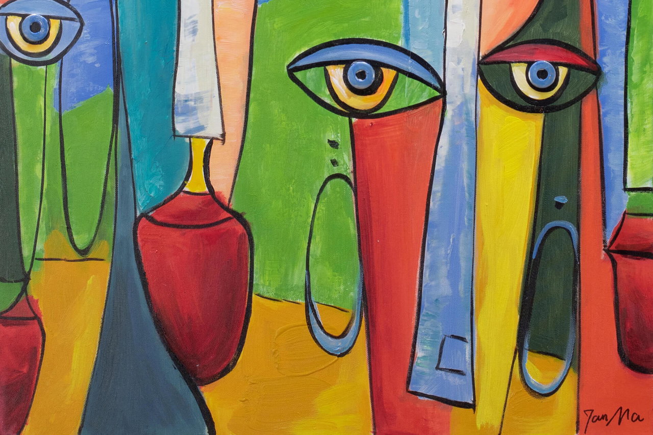 Handgeschilderd schilderij 'Colours of Society' 60x90cm | incl. certificaat van echtheid in de ruimte.