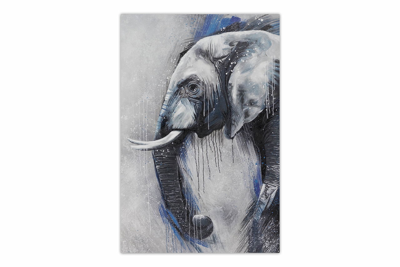 XXL Olieverf schilderijen 'Gaze of the Elephant' | Handgeschilderd unicum komt in de ruimte goed tot zijn recht.
