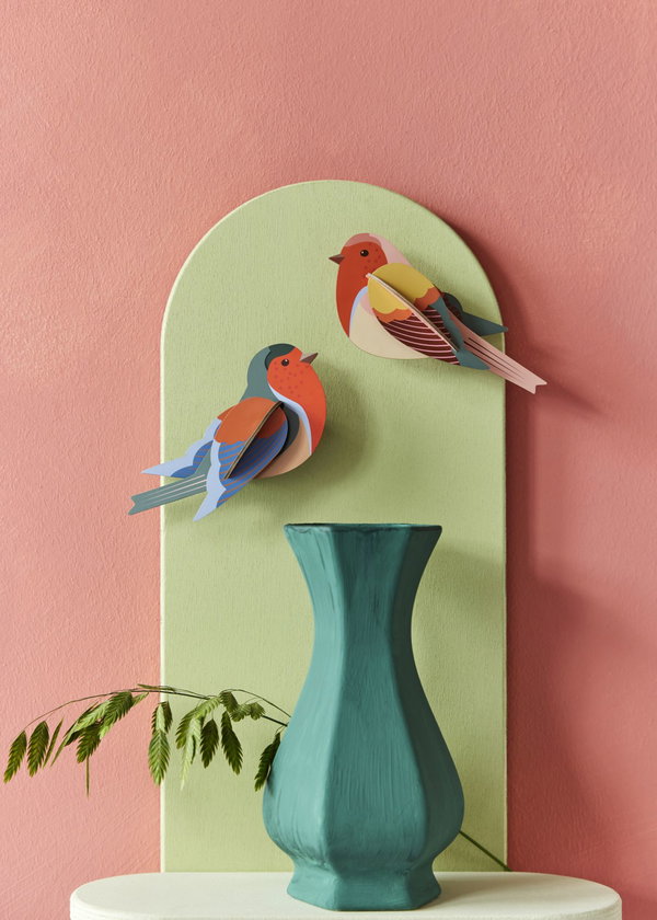 Wanddeko Papier 'Rotkehlchen-Duo'