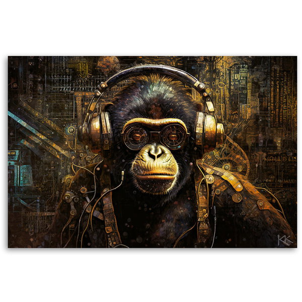 Kunstdruck auf Leinwand 'Cyber Ape DJ Vibes 1'