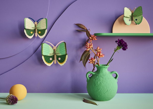 Wanddeko Papier 'Smaragd-Schmetterlings-Trio'