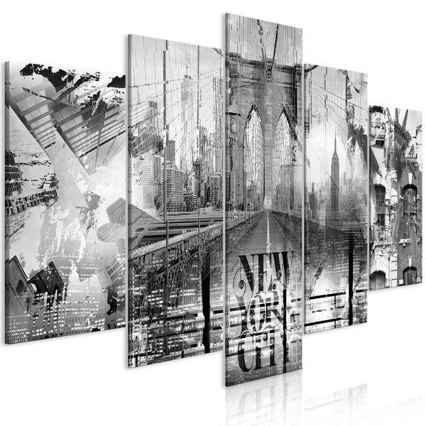 Kunstdruck auf Leinwand 'New York City Collage (5-teilig) Wide Black and White'