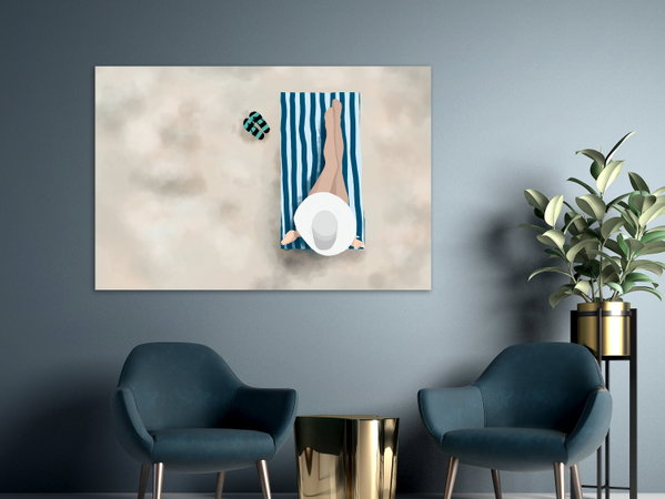 Stampa artistica su tela 'Lady on the Beach Wide'