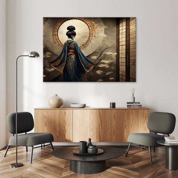 Kunstdruck auf Leinwand 'Geisha's Radiant Aura'
