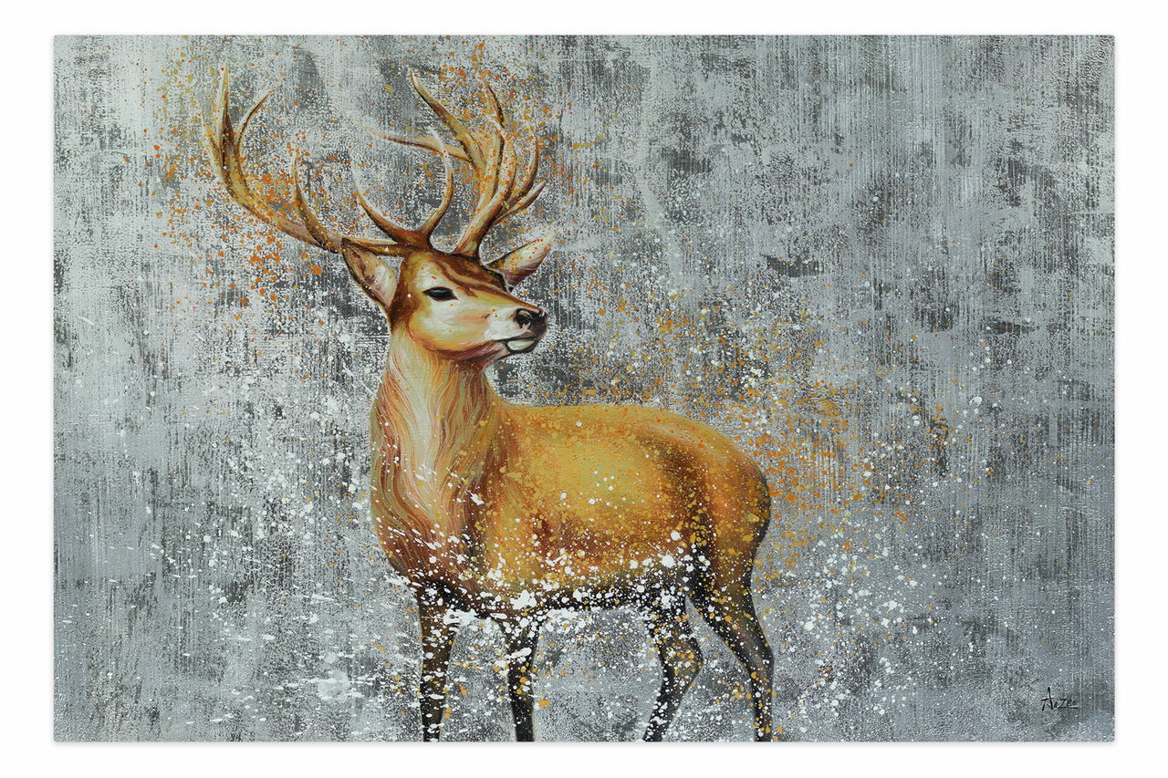 XXL Olieverf schilderijen 'Golden Deer' | Handgeschilderd unicum in de ruimte.