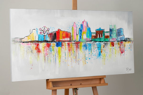 Quadro pintada à mão 'Brussels Skyline Silhouette' 120x60cm | incl. certificado de autenticidade
