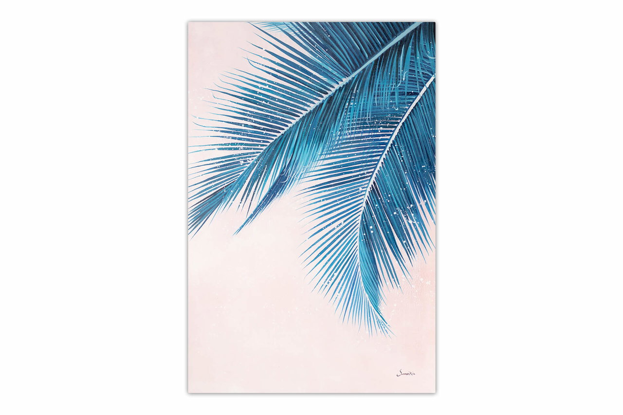 XXL Olieverf schilderijen 'Sun-Kissed Palms' | Handgeschilderd unicum komt in de ruimte goed tot zijn recht.