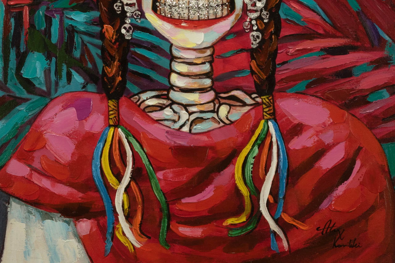 Handgeschilderd schilderij 'Mexican Princess' 70x100cm | incl. certificaat van echtheid in de ruimte.