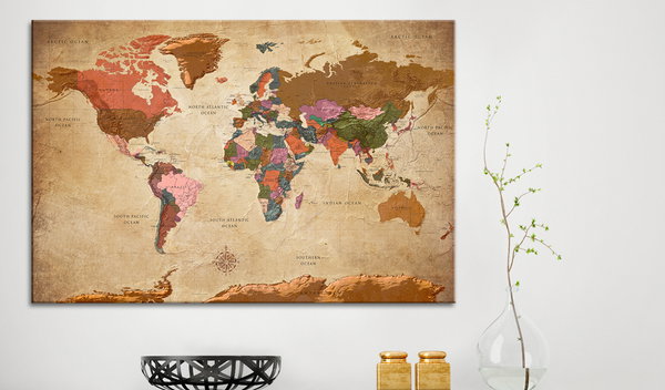 Pinnwand Bild 'World Map: Brown Elegance'