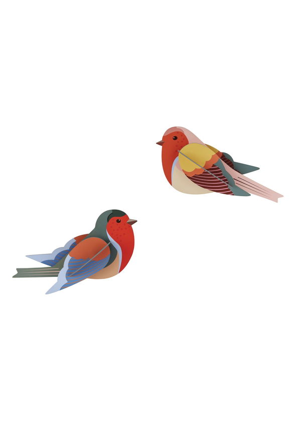 Wanddeko Papier &#039;Rotkehlchen-Duo&#039;