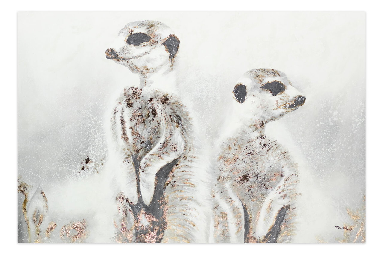 XXL Olieverf schilderijen 'Noble Meerkat' | Handgeschilderd unicum komt in de ruimte goed tot zijn recht.
