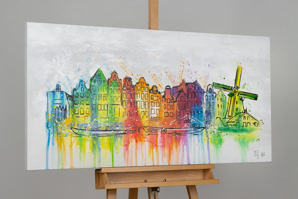 Handgemaltes Gemälde 'Amsterdam Skyline Silhouette' 120x60cm | inkl. Echtheitszertifikat