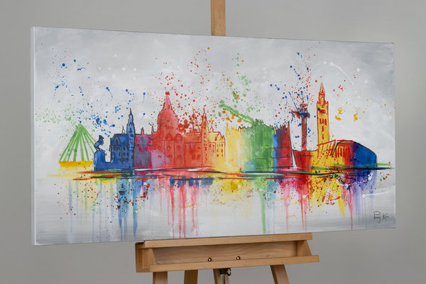 Handgemaltes Gemälde 'Hanover Skyline Silhouette' 120x60cm | inkl. Echtheitszertifikat