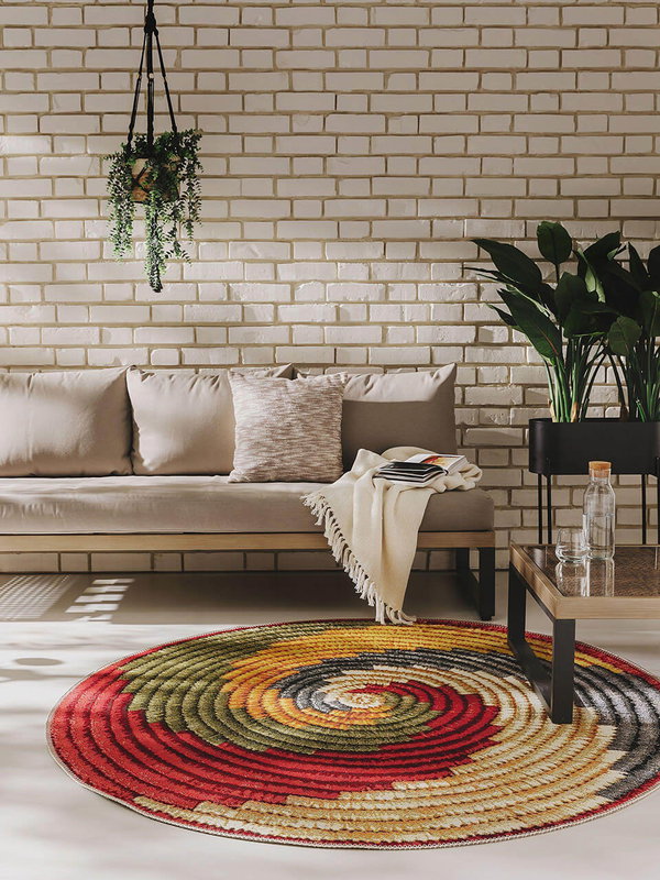 Design In- &amp; Outdoor Runder Teppich Kenya Bunt
