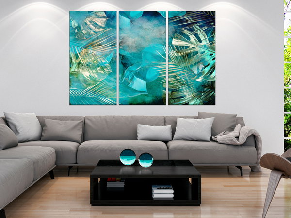 Kunstdruck auf Leinwand 'Turquoise and Gold (3-teilig)'