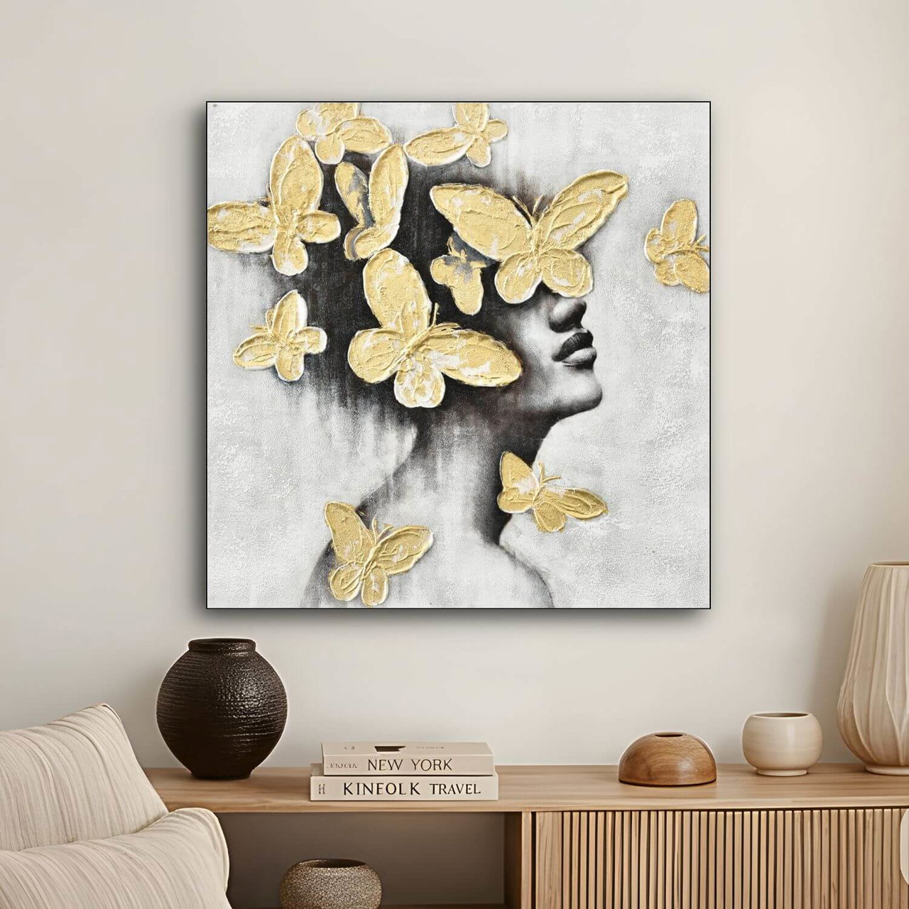 Handgeschilderd schilderij 'Delicate Wings' 60x60cm | incl. certificaat van echtheid in de ruimte.