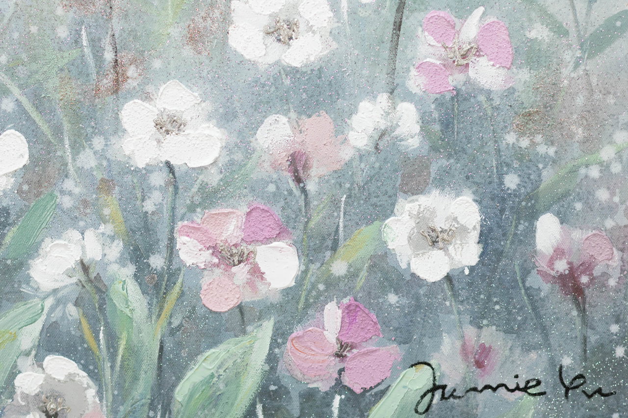 Handgeschilderd schilderij 'Flowery Meadow' 60x60cm | incl. certificaat van echtheid komt in de ruimte goed tot zijn recht.